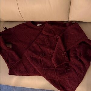 Primark Maroon Knit Crewneck Sweater and skirt set with Bow Sleeve Detail